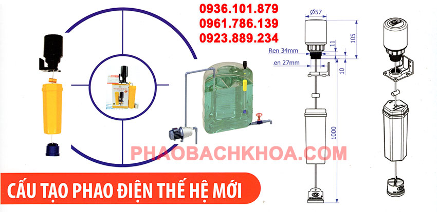 Cấu tạo phao điện máy bơm nước tự động Bách Khoa