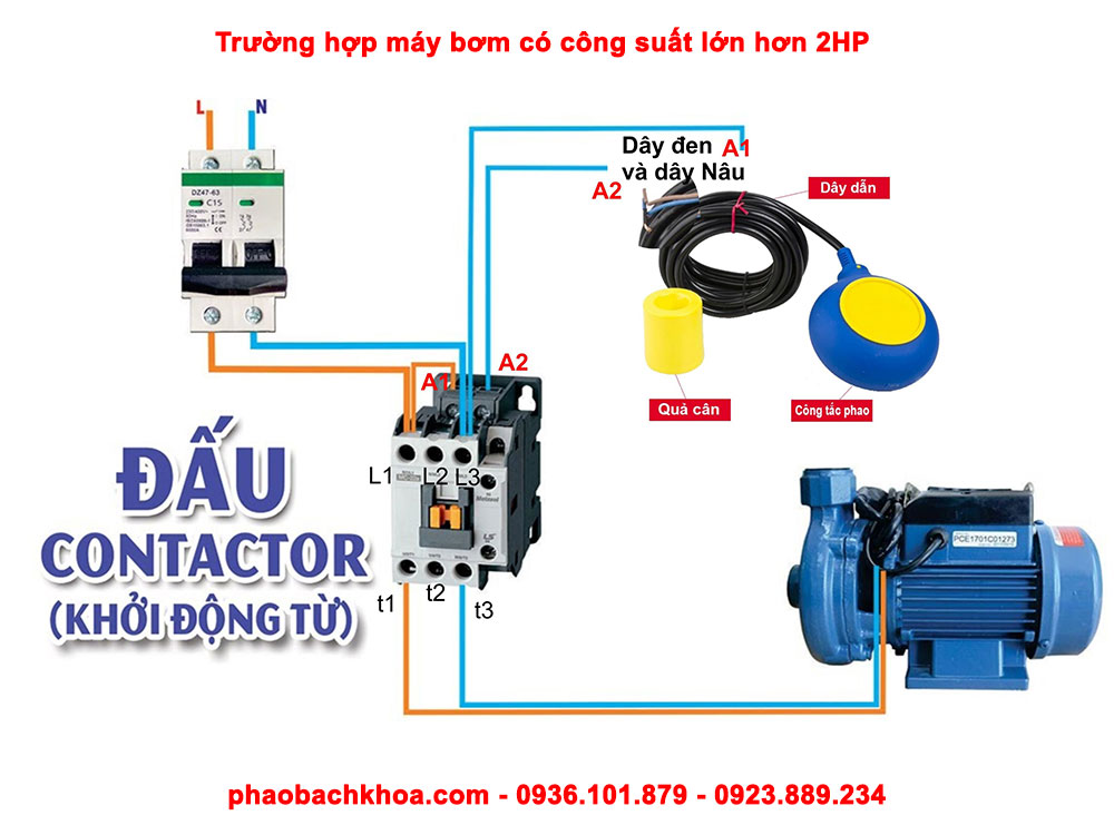 Sơ đồ đấu khởi động từ cho máy bơm có công suất lớn