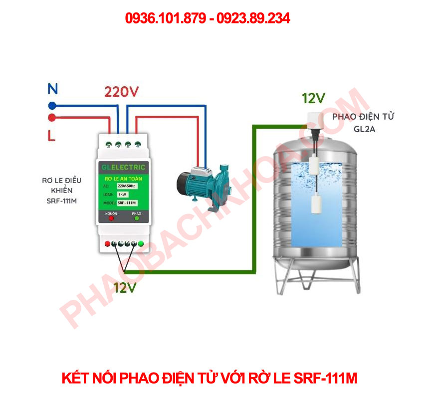 Kết nối phao điện tử với rờ le SRF-11M