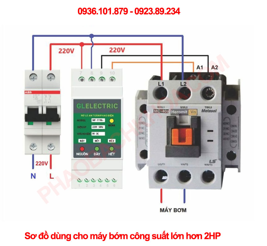 Rờ le SRF-111m PLus sử dụng cho máy bơm có công suất lớn hơn 2HP