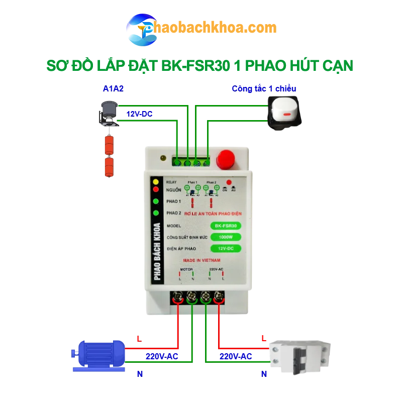 Lắp đặt rơ le BK-FSR30 1 phao hút cạn