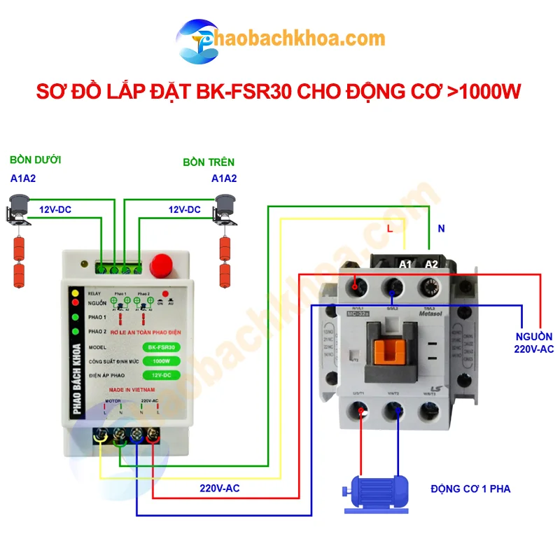 Lắp đặt rơ le BK-FSR30 cho động cơ lớn hơn 1000w