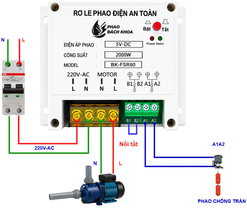 Sơ đồ lắp đặt phao điện an toàn Bách Khoa 60A