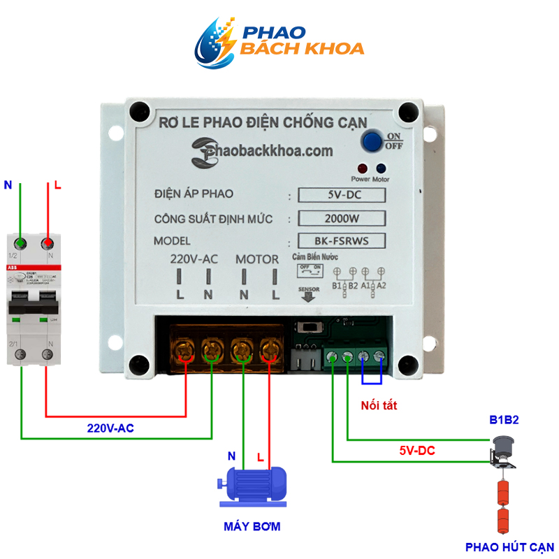 Sơ đồ lắp đặt phao điện Hút cạn Rơ le BK-FSRWS