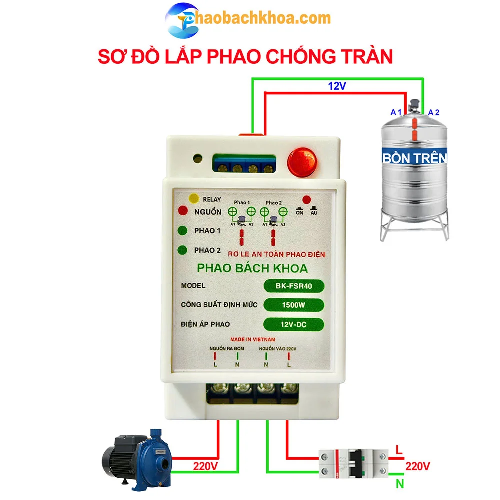 Lắp đặt phao chống tràn rơ le phao điện an toàn