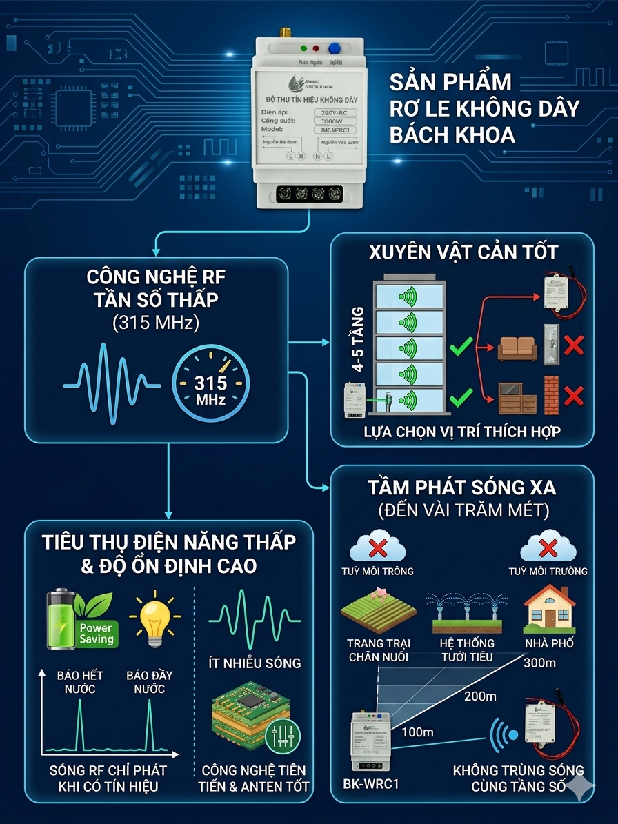 Phao Điện Không Dây Bách Khoa 4 Rơ le không dây Bách Khoa