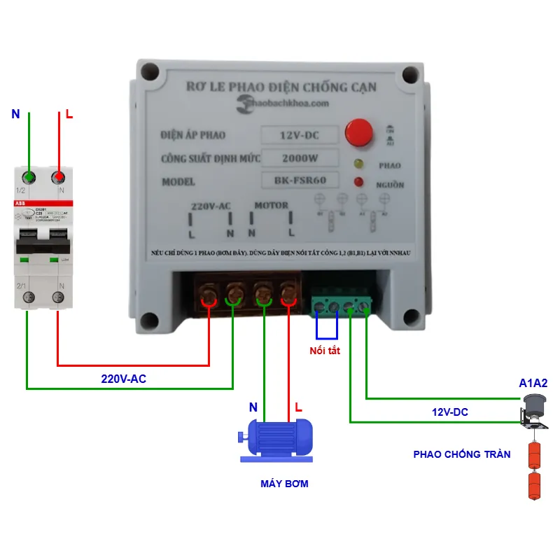 Relay phao điện an toàn Bách Khoa 12v dòng chịu tải max 60A 2 Lắp đặt phao chống tràn bồn nước trên mái