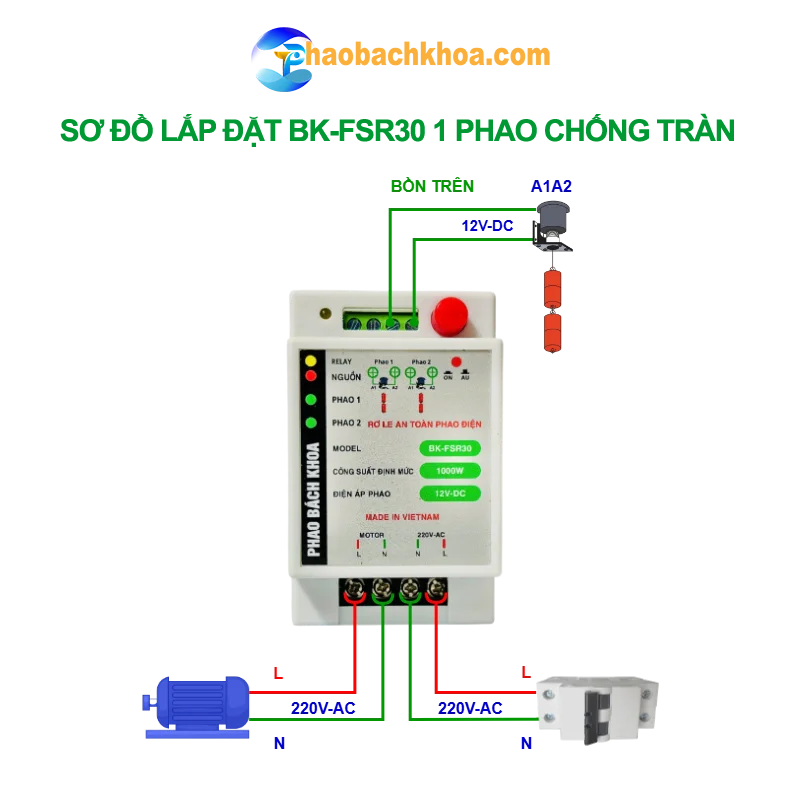 Lắp đặt rơ le BK-FSR30 1 phao chống tràn