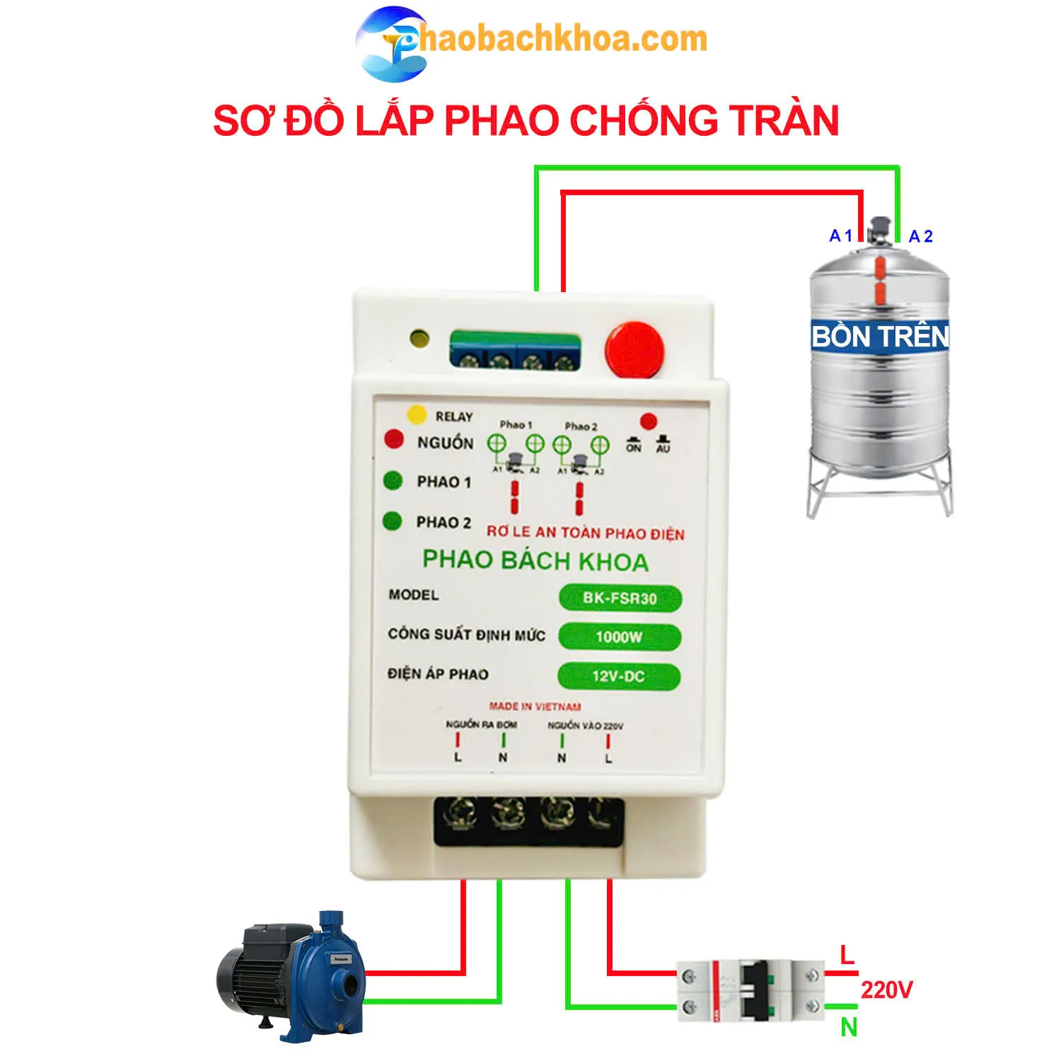 Sơ đồ lắp đặt 1 phao chống tràn