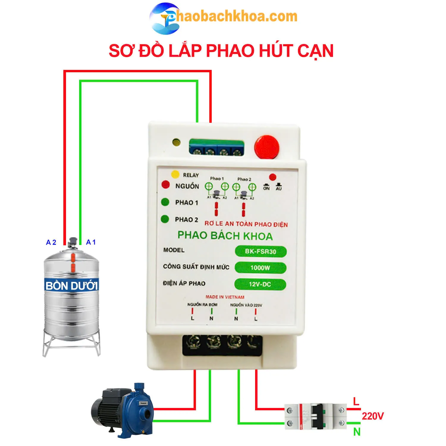 Sơ đồ lắp đặt 1 phao hút cạn