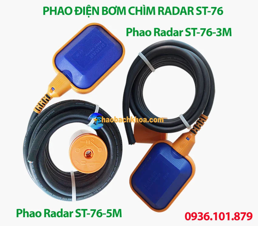 Phao điện báo mức nước Radar chính hãng 1 Phao điện bơm chìm Radar ST-76 dây 3m và 5m