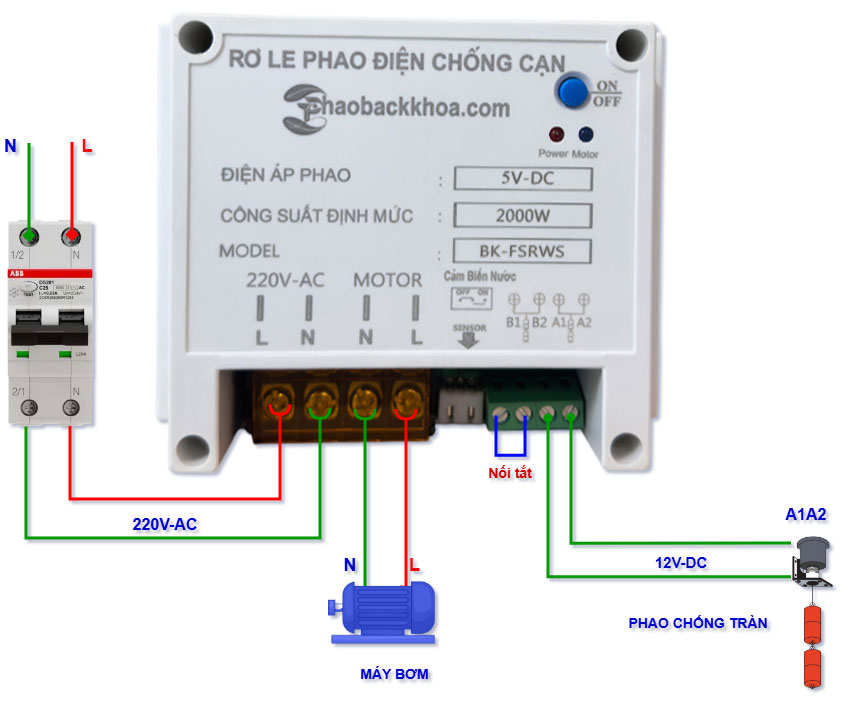 Rơ Le Chống Cạn Cảm Biến Nước 5V-DC Bảo vệ máy bơm 2 Rơ le chống tràn bồn nước trên cao