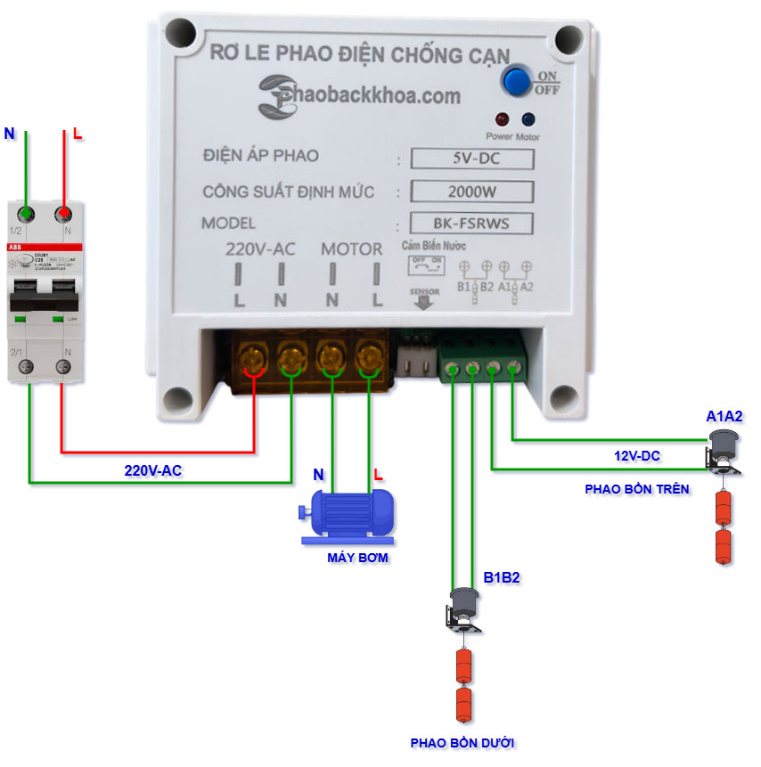 Rơ Le Chống Cạn Cảm Biến Nước 5V-DC Bảo vệ máy bơm 4 Rơ le chống tràn và hút cạn