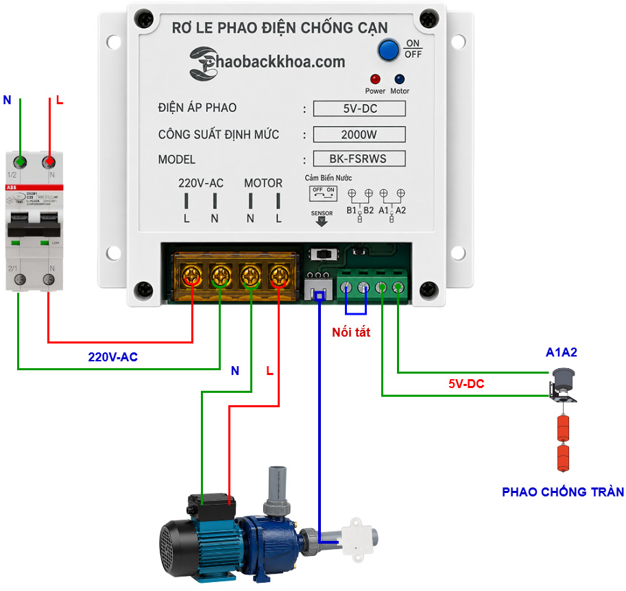 Rơ Le Chống Cạn Cảm Biến Nước 5V-DC Chống cháy máy bơm 3 Sơ đồ lắp đặt rơ le chống cạn cảm biến Bách Khoa