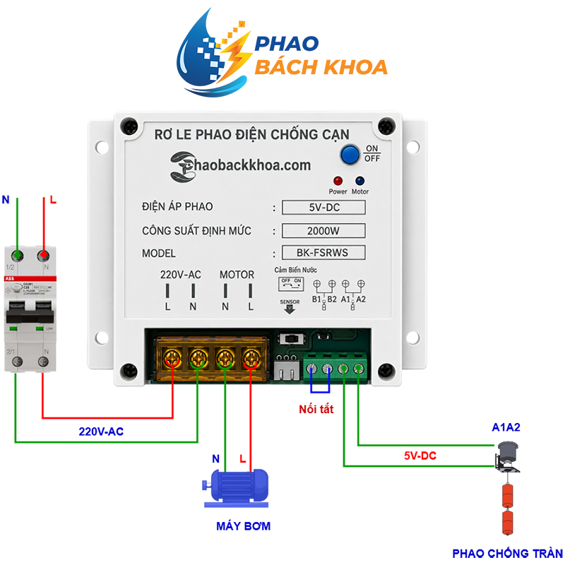 Rơ le an toàn Phao Bách Khoa 60A sử dụng 1 phao chống tràn
