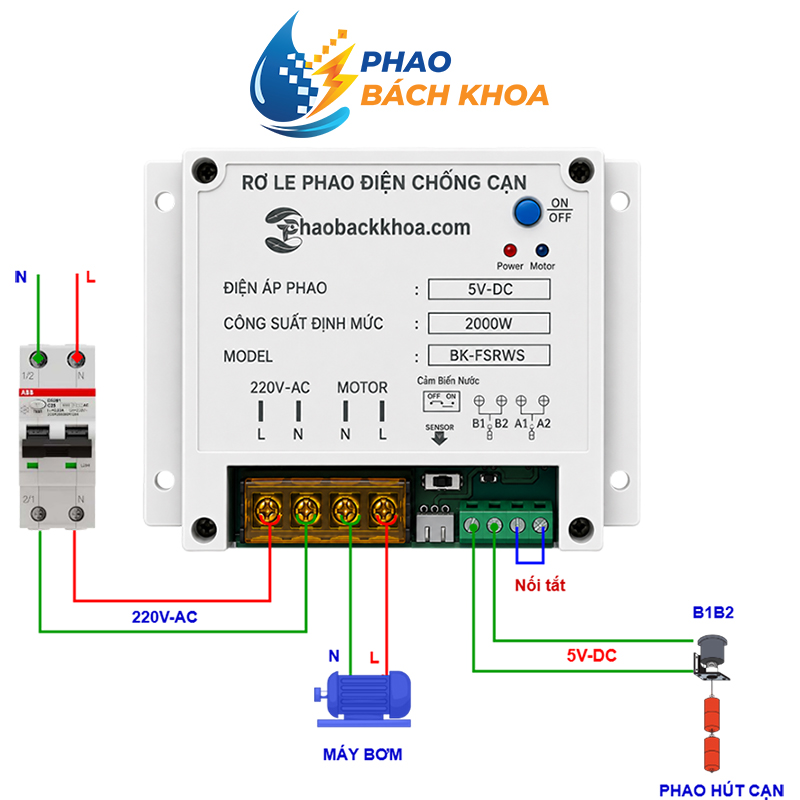 Rơ le an toàn Bách Khoa 60A sử dụng một phao hút cạn