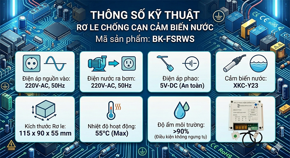 Thông số kỹ thuật Rơ le chống cạn Bách Khoa BK-FSRWS